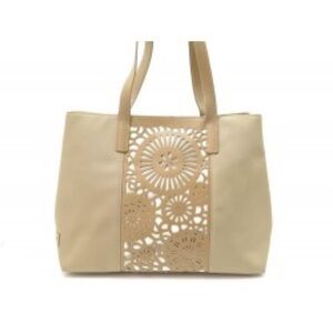Longchamp | Laser Cut Boho Neutral Tote Bag in Cream & Tan